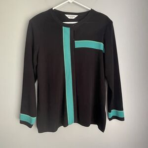 Misook Cardigan Sweater Women's Size XL Turquiose / Black Hook & Eye Upper